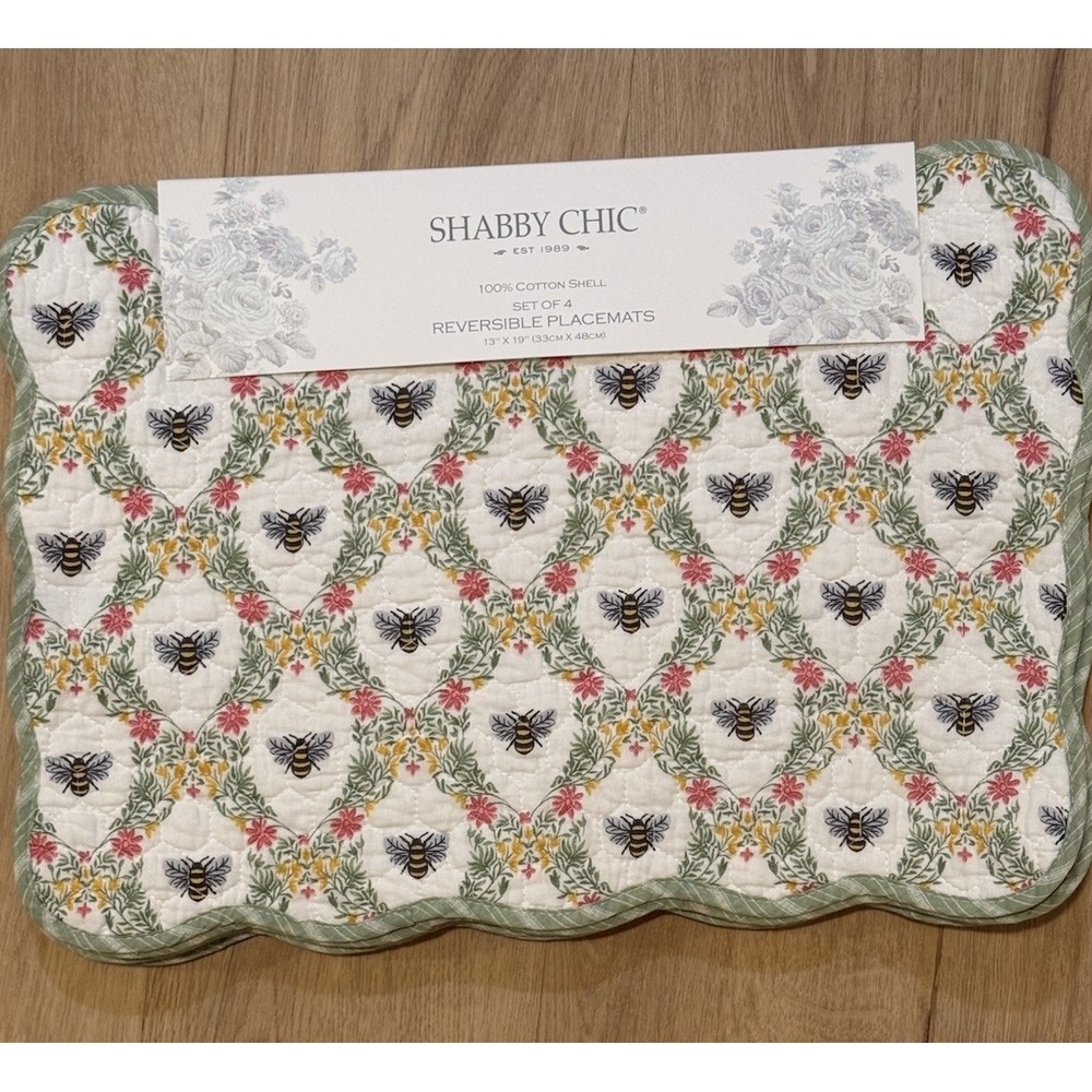 SHABBY CHIC‎ PLACEMATS BEES FLOWERS  13 X 19 100%  COTTON NWT